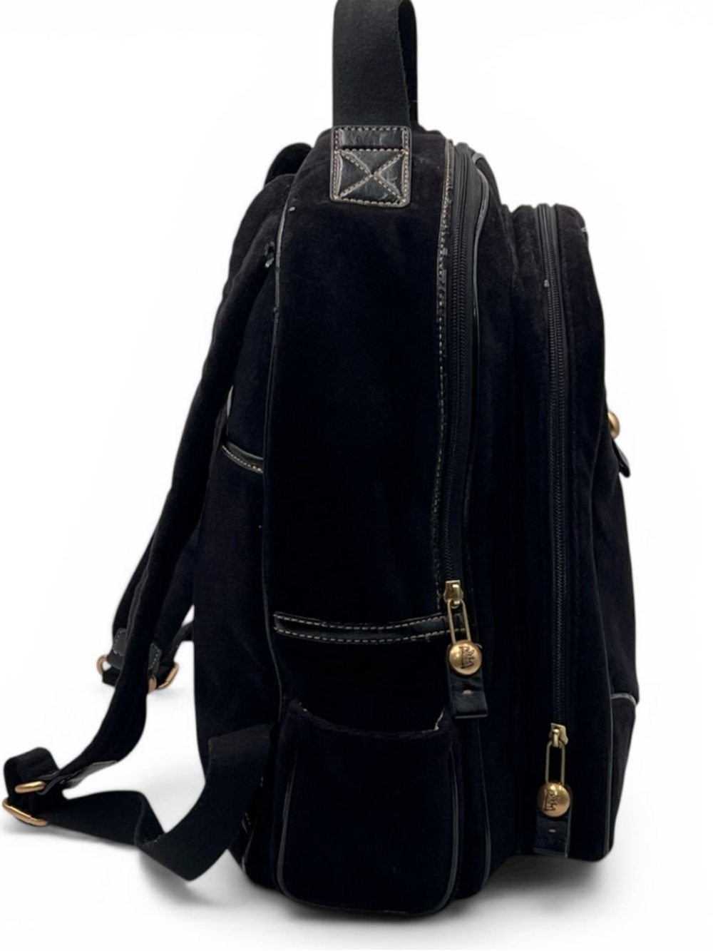 Juicy Couture Vintage Y2K Black Velour Backpack Embroidered Floral Crest Logo - Picture 4 of 13